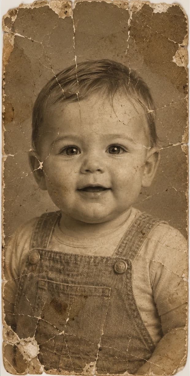 An old damaged baby photograph
