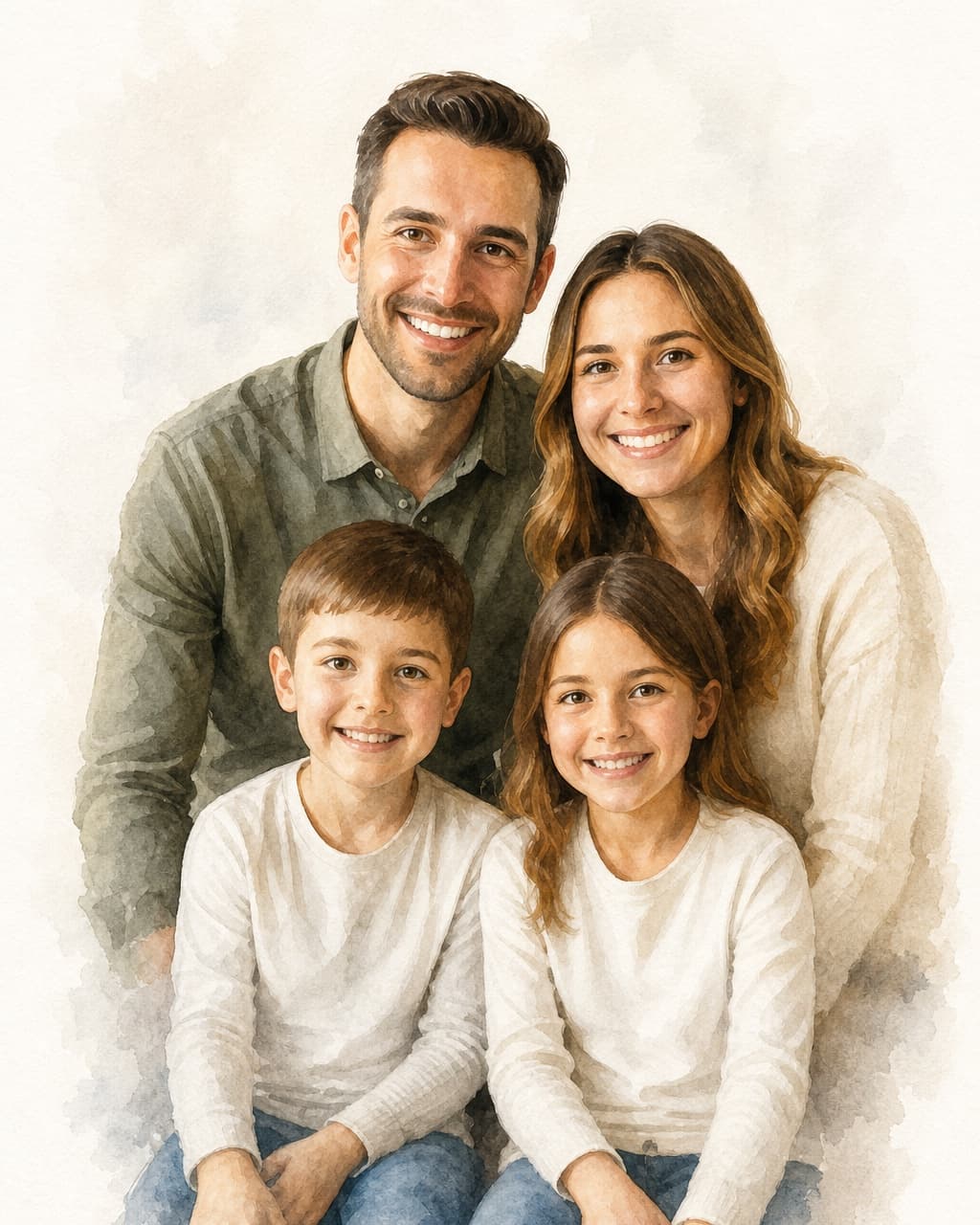 Family Portrait in soft watercolor