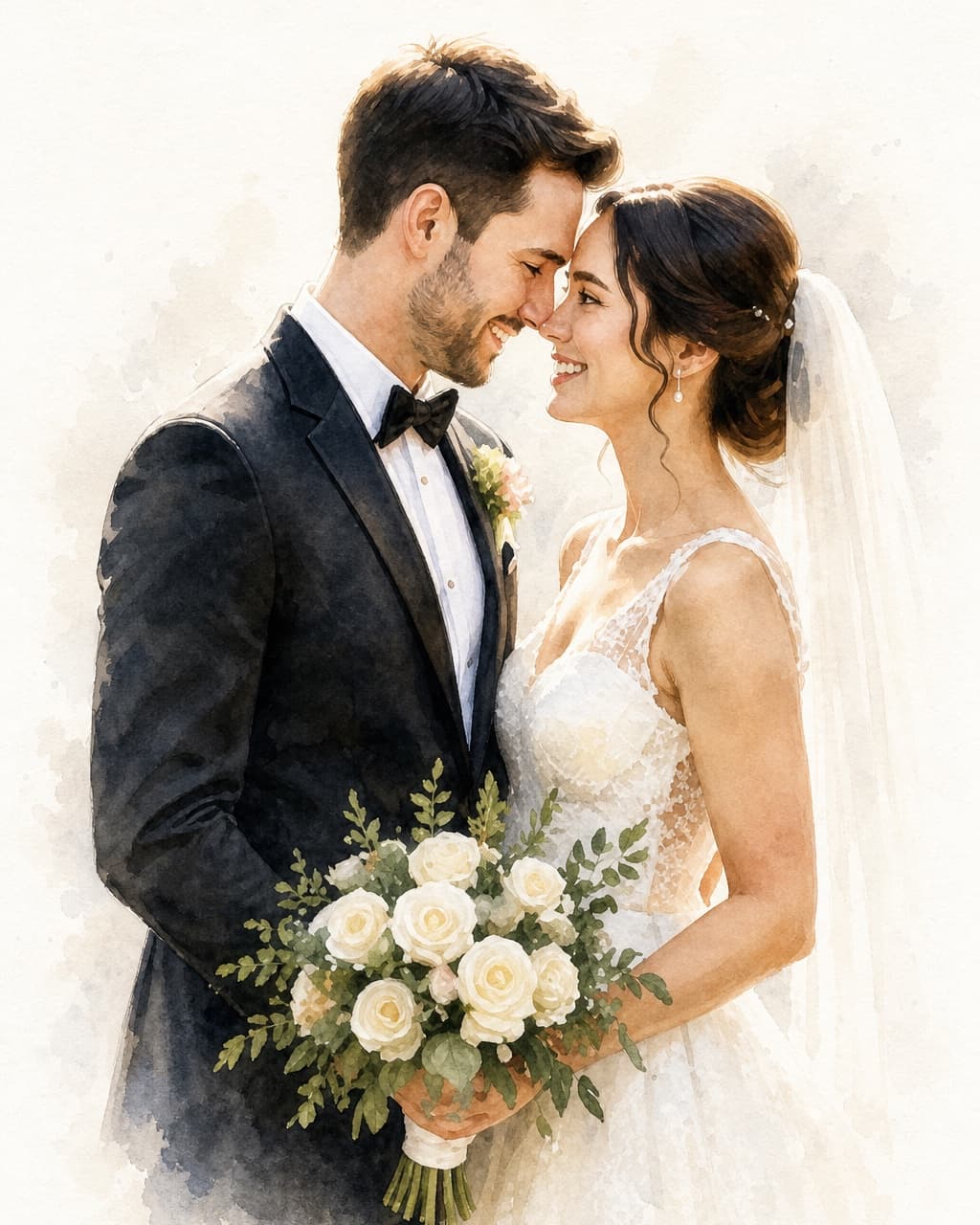 Wedding watercolor portrait in the Gallery style