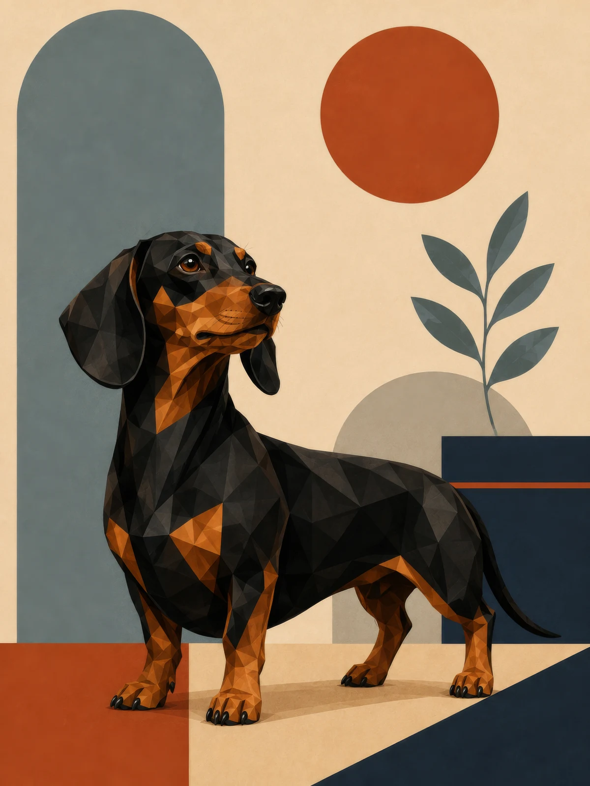 Dachshund Geometric shown in a living room
